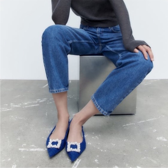 Holidays Zara blue Sling back embellished and pearls flats - Picture 3 of 11